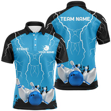 Load image into Gallery viewer, Mens polo bowling shirt Custom bowling strike lightning storm thunder team league jerseys | Blue NQS7084