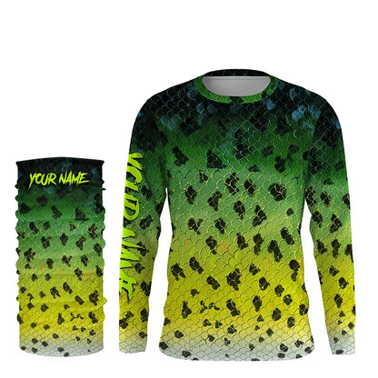Crappie fishing green scales long sleeves Fishing shirts UV protection customize name NQS2146