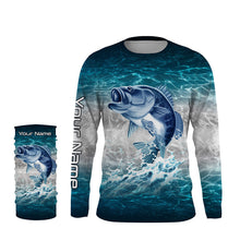 Load image into Gallery viewer, Bass fishing blue sea water camo Custom Name performance long sleeve fishing shirts uv protection NQS3680