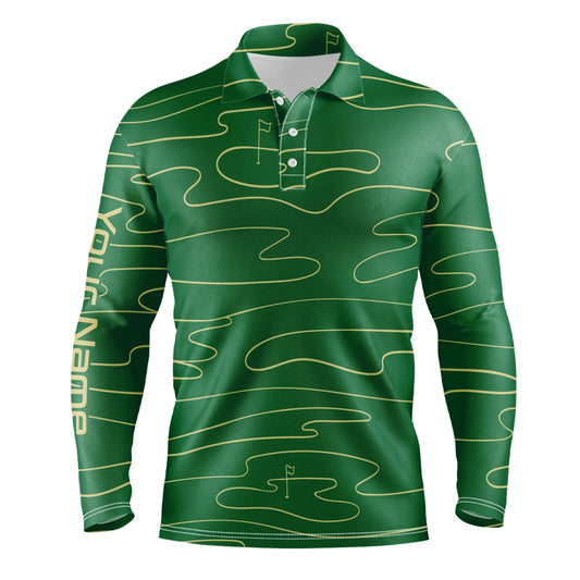 Mens golf polo shirts custom name mens green Golf Course pattern tournament golf polo shirts NQS5079