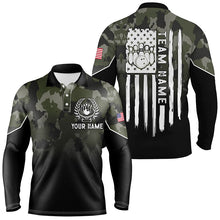 Load image into Gallery viewer, Black green camo Mens polo bowling shirts Custom American flag patriotic bowling team league jerseys NQS6263