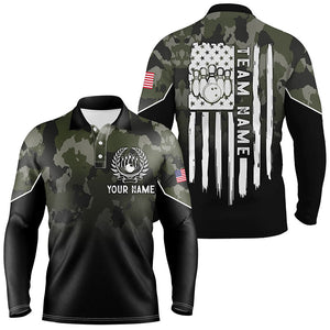 Black green camo Mens polo bowling shirts Custom American flag patriotic bowling team league jerseys NQS6263