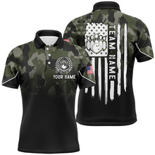 Load image into Gallery viewer, Black green camo Mens polo bowling shirts Custom American flag patriotic bowling team league jerseys NQS6263