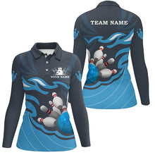 Load image into Gallery viewer, Women bowling polo shirt Custom bowling ball pins team league jersey, personalized bowling gift | Blue NQS6266