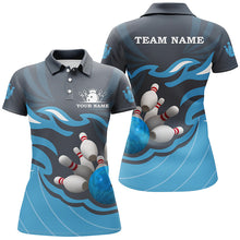 Load image into Gallery viewer, Women bowling polo shirt Custom bowling ball pins team league jersey, personalized bowling gift | Blue NQS6266