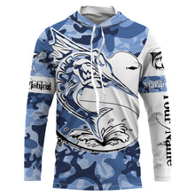 Load image into Gallery viewer, Angry Marlin saltwater fishing blue ocean sea camo custom sun protection long sleeve fishing shirts NQS3851