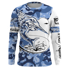 Load image into Gallery viewer, Angry Marlin saltwater fishing blue ocean sea camo custom sun protection long sleeve fishing shirts NQS3851