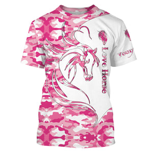 Love Horse tattoo pink camo Customize Name 3D All Over Printed Shirts Personalized gift for horse lovers NQS2434
