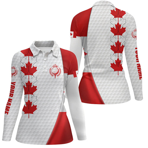Canadian flag Womens golf polo shirt custom Maple leaves patriotic white golf ball skin shirts NQS6743