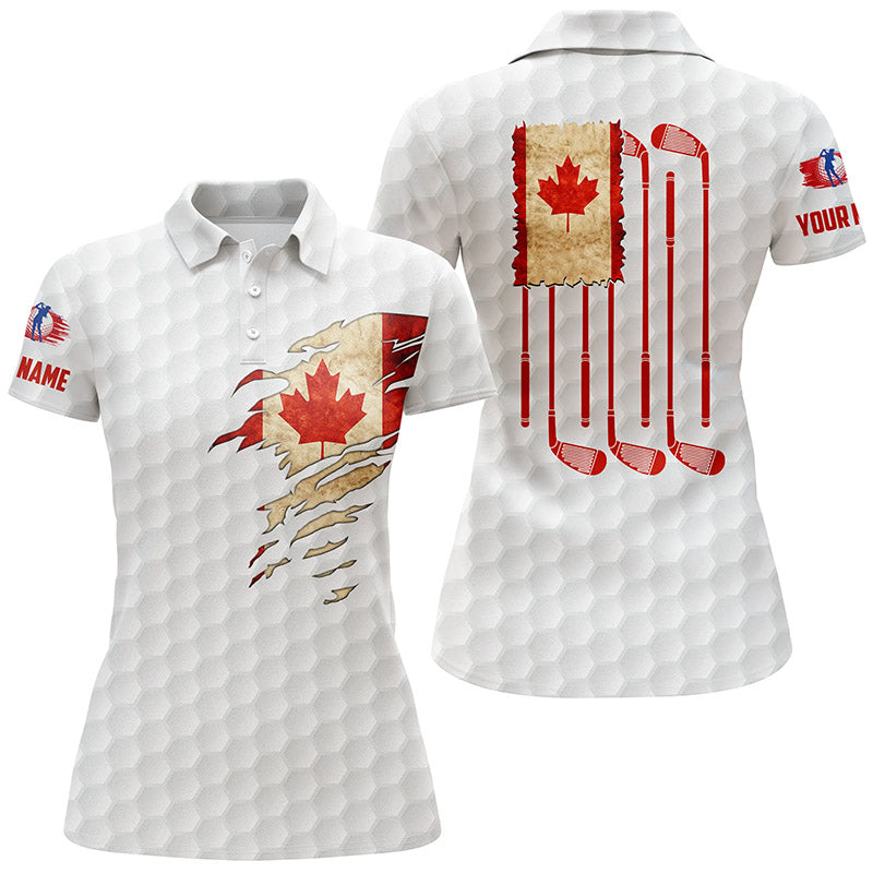 Womens golf polo shirts Canada flag patriot custom name vintage flag golf clubs golf shirt women NQS4468