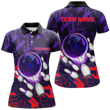 Load image into Gallery viewer, Women bowling polo shirts Custom purple red abstract Bowling Team league Jerseys, bowling gifts NQS7101