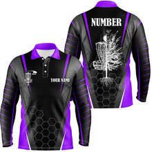 Load image into Gallery viewer, Mens disc golf polo shirt custom frisbee golf shirt, disc basket golf gifts for mens | Purple NQS7105