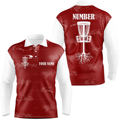 Red and white Mens disc golf polo shirts custom disc golf basket, personalized disc golf gifts NQS6758