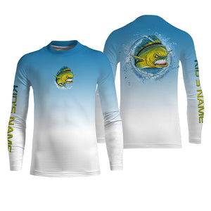 Angry Mahi-mahi fishing Custom sun protection blue Long sleeve Fishing Shirts, Fishing Gift for men NQS4258