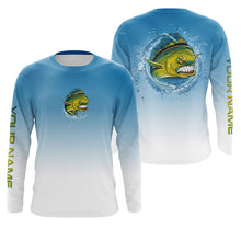 Load image into Gallery viewer, Angry Mahi-mahi fishing Custom sun protection blue Long sleeve Fishing Shirts, Fishing Gift for men NQS4258