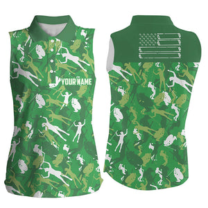 Womens sleeveless polo shirt custom green camo American flag cool ladies golf shirt NQS6953