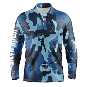 Pesonalized Blue camo short sleeve, long sleeve golf polo shirts for mens custom name golf tops mens NQS4637