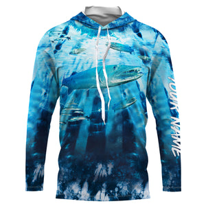 Great Barracuda Fishing blue tie dye Custom name fishing shirts for men, custom fishing apparel NQS3138