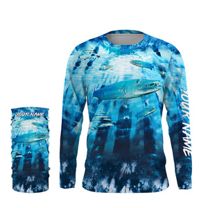 Great Barracuda Fishing blue tie dye Custom name fishing shirts for men, custom fishing apparel NQS3138