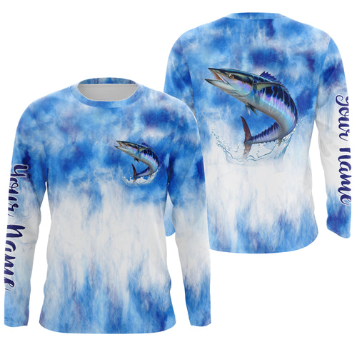 Wahoo saltwater fishing blue sea camo Custom Name sun protection UPF long sleeves fishing jersey shirt NQS3540