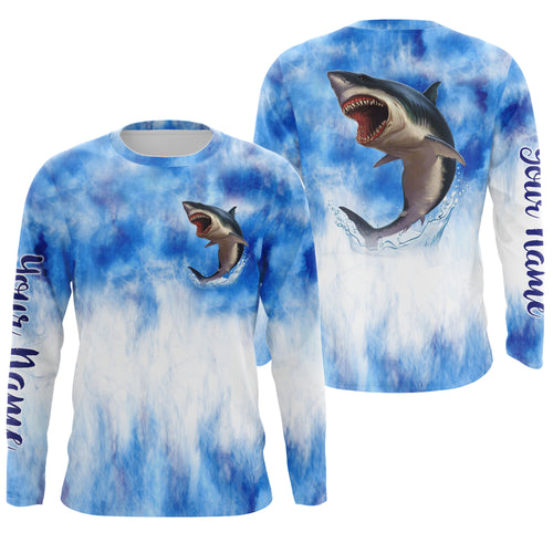 Shark fishing blue sea camo Custom Name sun protection UPF long sleeve fishing jerseys shirts NQS3545