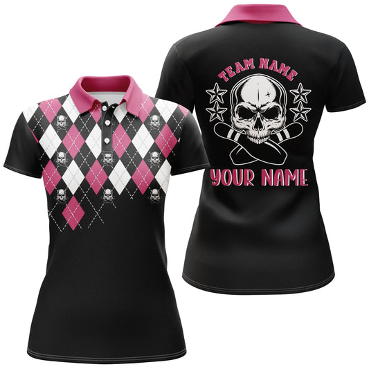Custom Pink bowling shirt for women – personalized team jersey front view