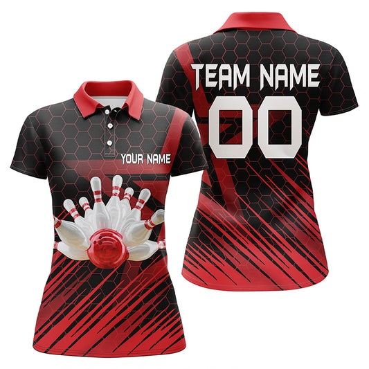 Custom Red bowling shirt for women – personalized team jersey front view