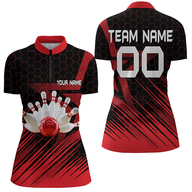 Custom Red bowling shirt for women – personalized team jersey front view