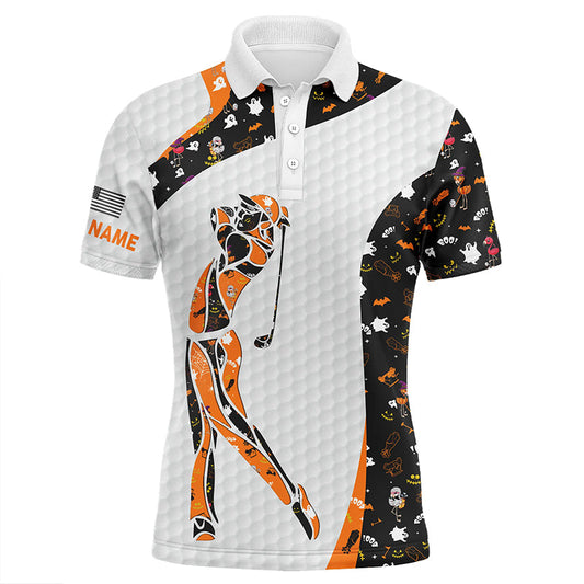 Personalized black Halloween pattern white mens golf polo shirts custom Halloween golf gift NQS6304