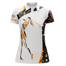 Load image into Gallery viewer, Personalized black Halloween pattern white Womens golf polo shirts custom name Halloween golf gift NQS6304