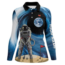 Load image into Gallery viewer, Funny Astronaut golfing Womens golf polo shirt custom female golf attire for ladies, golfer gifts NQS6788