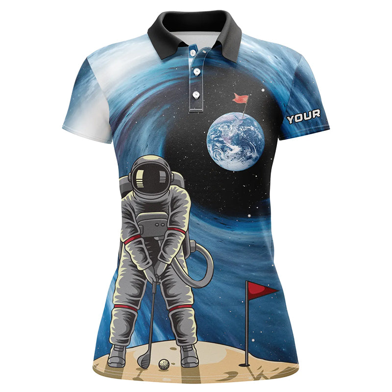 Funny Astronaut golfing Womens golf polo shirt custom female golf attire for ladies, golfer gifts NQS6788