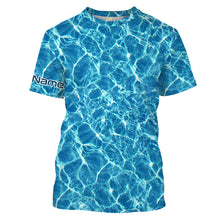 Load image into Gallery viewer, Custom Saltwater Long sleeve Fishing Shirts UV Protection, Blue Ocean Sea wave camo Fishing Shirts - NQS2173