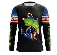 Load image into Gallery viewer, Mahi mahi Dorado fishing legend American flag 4th July Customize Name UV protection UPF 30+ long sleeve fishing shirt NQS1936