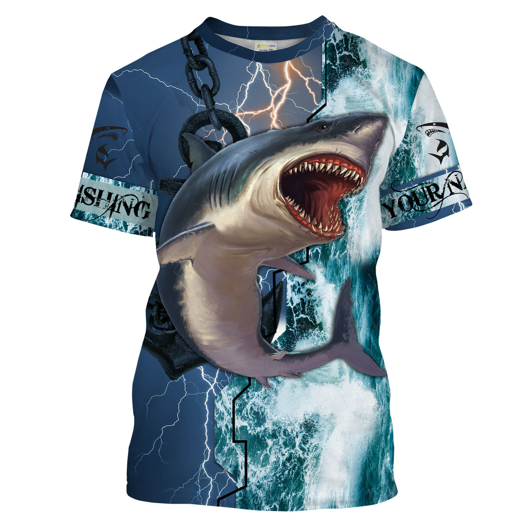 Shark Fishing ocean blue camo fishing Customize Name UV protection UPF 30+ long sleeves fishing shirts NQS2020