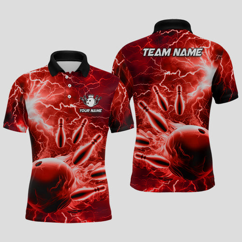 Mens polo bowling shirts Custom red lightning thunder Bowling Team Jersey, gift for team Bowlers NQS7144