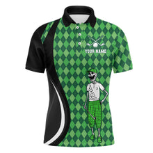 Load image into Gallery viewer, Mens golf polo shirts custom black green argyle pattern golf skull golf tops for ladies, golf gifts NQS7010