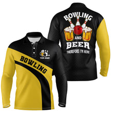 Load image into Gallery viewer, Bowling team polo shirts for men custom name black and yellow bowling and beer therefore I'm here NQS6566