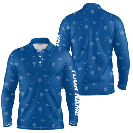Mens golf polo shirt custom blue golf pattern polos shirt for men, personalized golf gifts NQS6577