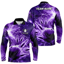 Load image into Gallery viewer, Mens polo bowling shirts Custom purple lightning thunder Bowling Team Jersey, gift for team Bowlers NQS6581