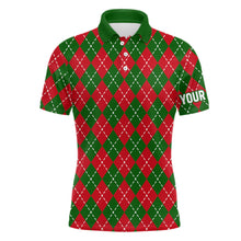 Load image into Gallery viewer, Mens golf polo shirts custom green red Christmas plaid pattern shirt for mens, personalized golf gifts NQS6585