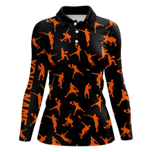 Load image into Gallery viewer, Black and orange Women disc golf polo shirt custom disc golf jerseys, disc golf shirt for ladies NQS6419