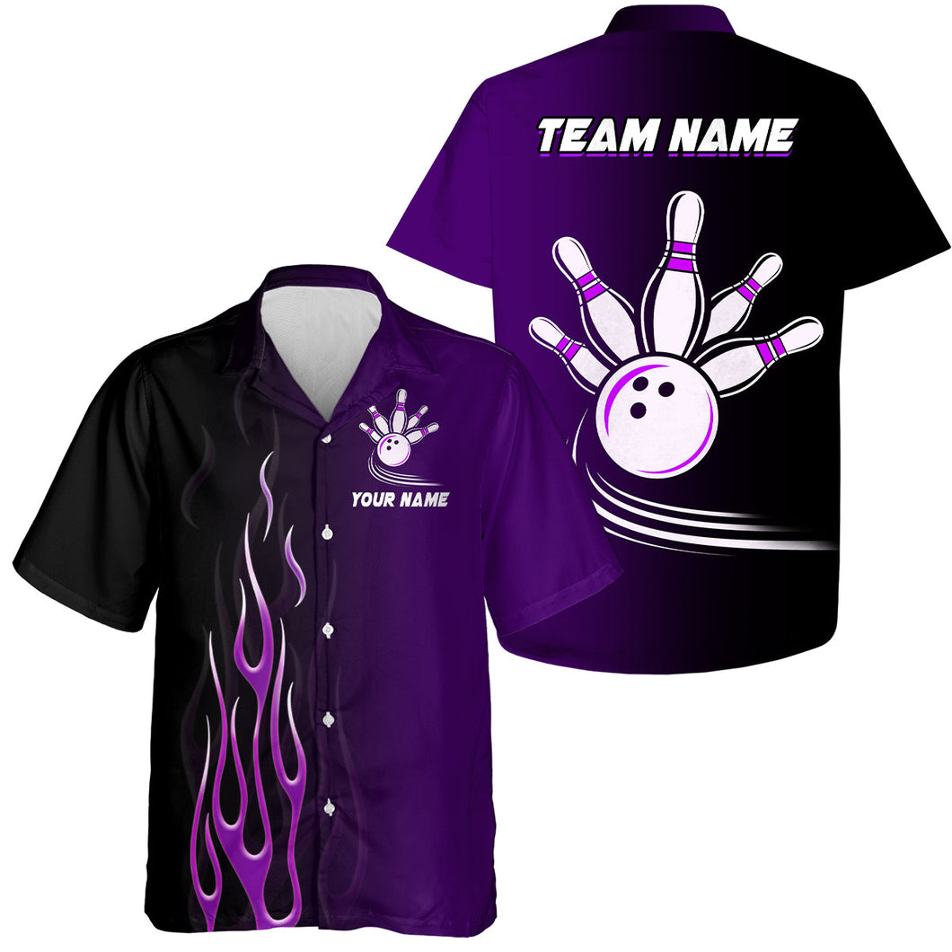 Gradient purple bowling league jerseys custom Button up Hawaiian Shirt, gifts for bowling team NQS7056