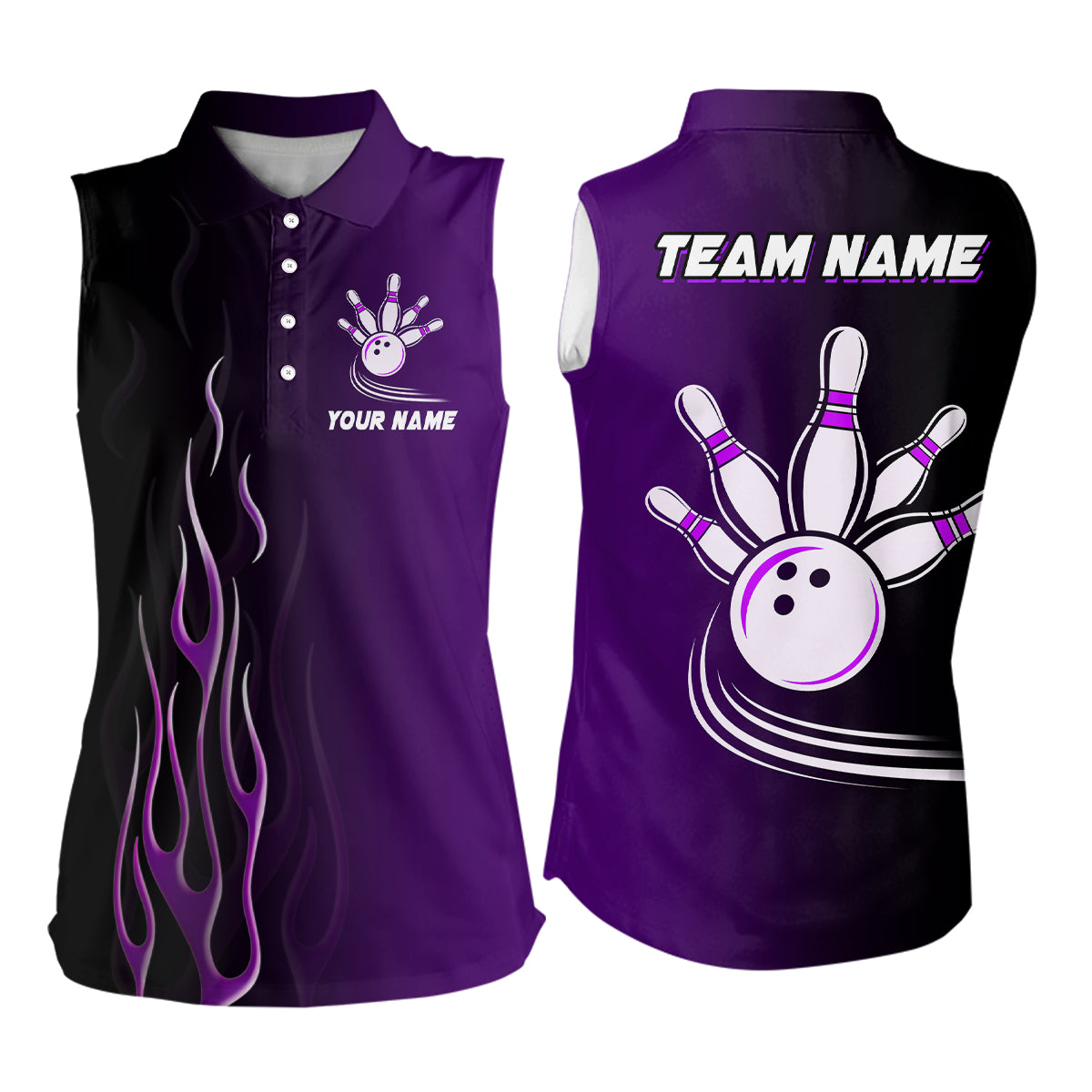 Gradient purple bowling league jerseys custom Women Bowling sleeveless Polos, gifts for bowling team NQS7056