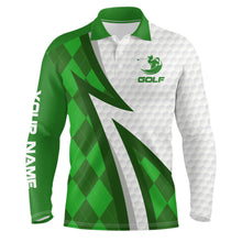Load image into Gallery viewer, Mens golf polo shirts custom name green argyle pattern white golf ball skin mens golf wears NQS7168