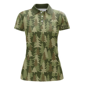 Womens golf polo shirt custom Christmas trees green camouflage pattern golf shirt for women, golf gift NQS6660