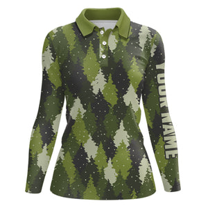 Womens golf polo shirt custom green trees camouflage Christmas golf shirt for ladies, unique golf gift NQS6663