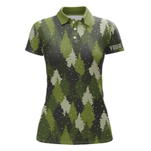 Load image into Gallery viewer, Womens golf polo shirt custom green trees camouflage Christmas golf shirt for ladies, unique golf gift NQS6663