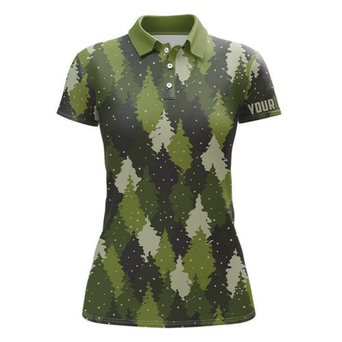 Womens golf polo shirt custom green trees camouflage Christmas golf shirt for ladies, unique golf gift NQS6663