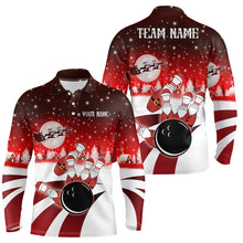 Load image into Gallery viewer, Mens Bowling Polo Shirts Custom Christmas Santa Bowling ball pins team Men's Jersey | Red NQS6666